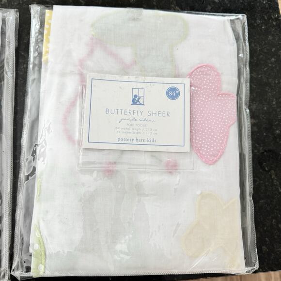 NWT Pottery Barn Curtain‎ Panel Dot Butterfly Pink Green Yellow Sheer 84” Pole - Picture 5 of 7